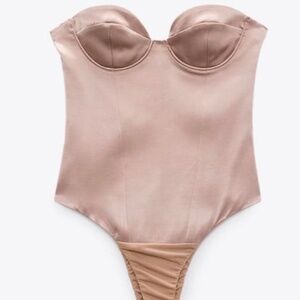 ZARA NWT Small Pink Satin Sleeveless Bodysuit